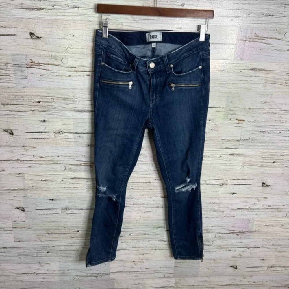 Paige Jane Zip Crop Jeans Dark Wash Blue Size 28